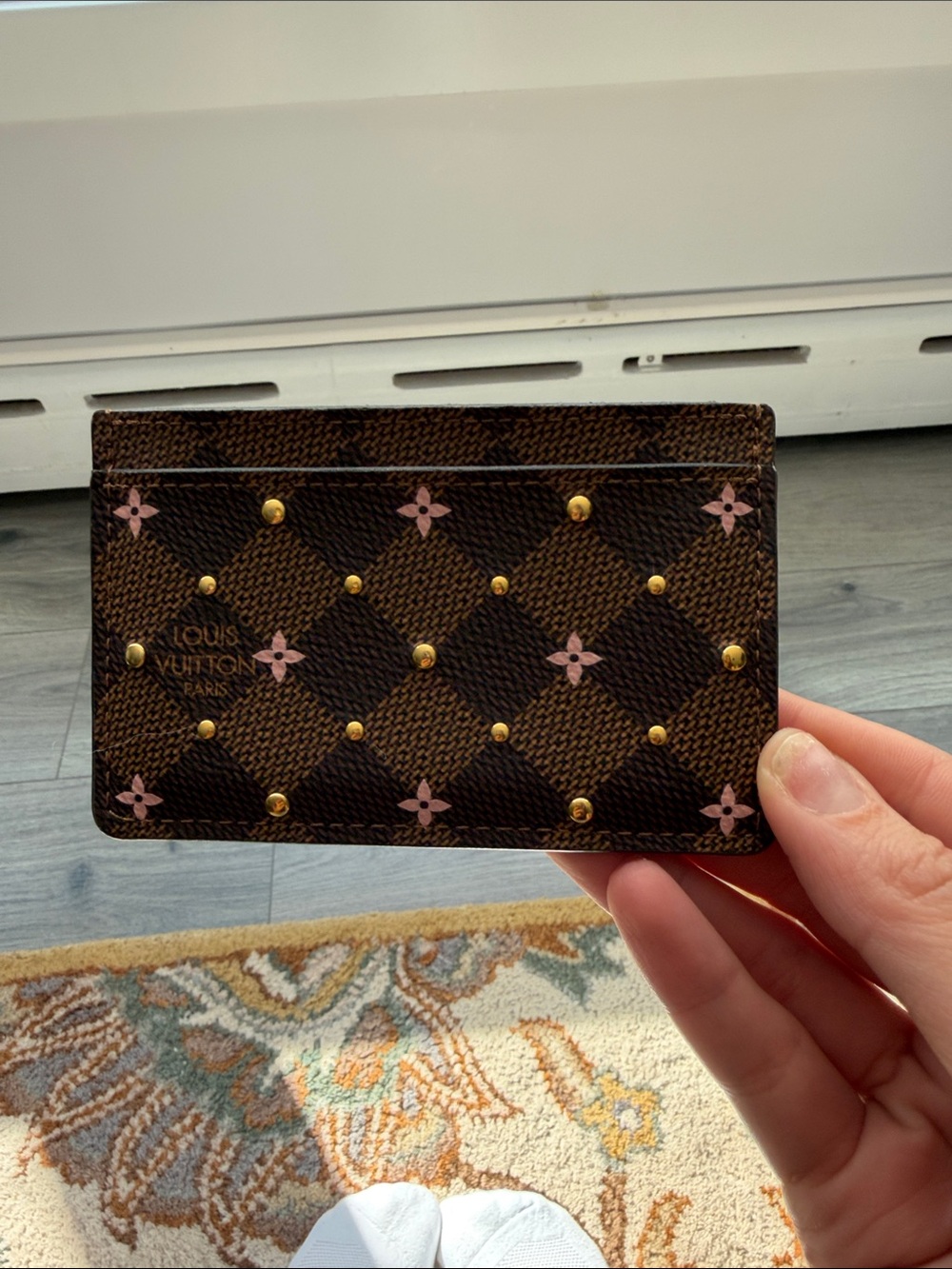 Louis Vuitton Brown Damier Card Holder with Pink Accents